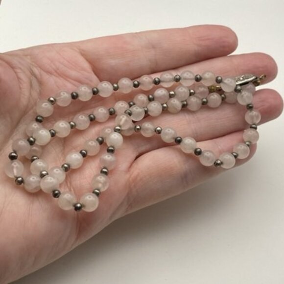 Unbranded Jewelry - Vintage Pale Rose Quartz Beaded Necklace Silver Tone 6mm 19" Healing Boho Retro